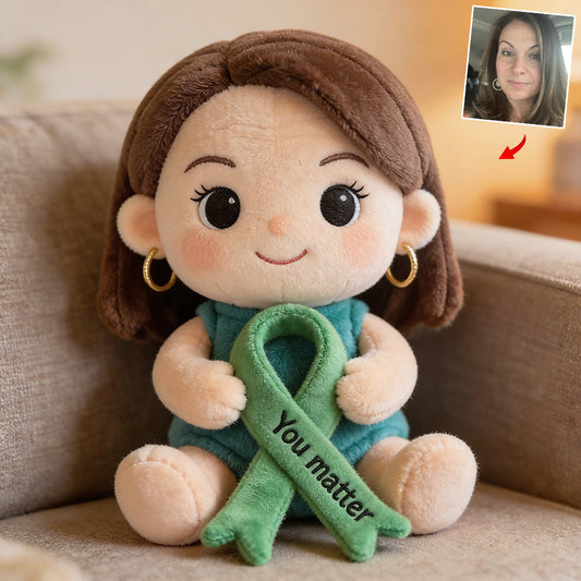 Never Give Up Green Ribbon - Personalized Mental Health Awareness Premium Faux Fur Pillow