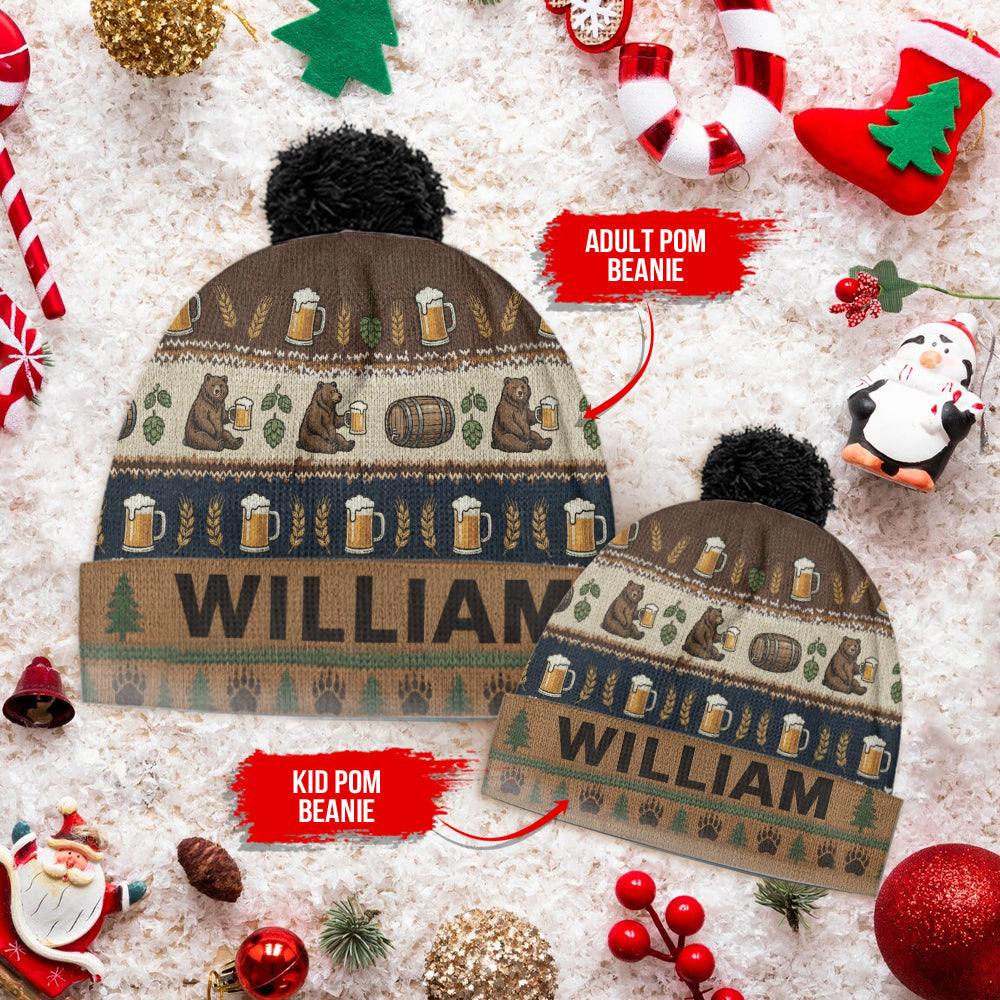 Holiday Brew Bear - Personalized Beer Beanie Hat