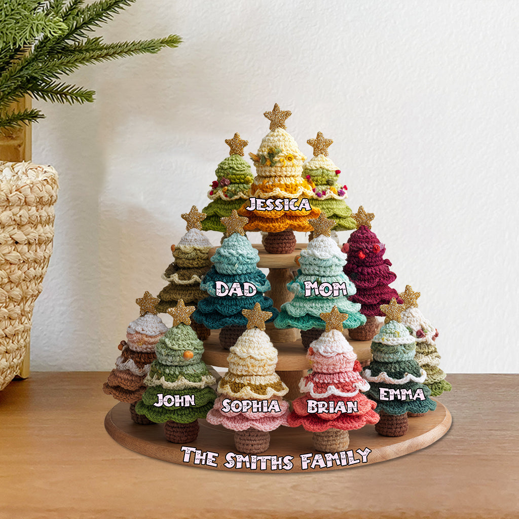 Family Christmas Tree Crochet - Personalized Family Custom Shaped Acrylic Plaque