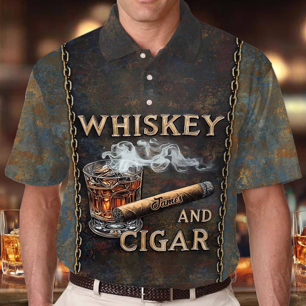 Whiskey und Zigarre – Personalisiertes Whisky-Poloshirt