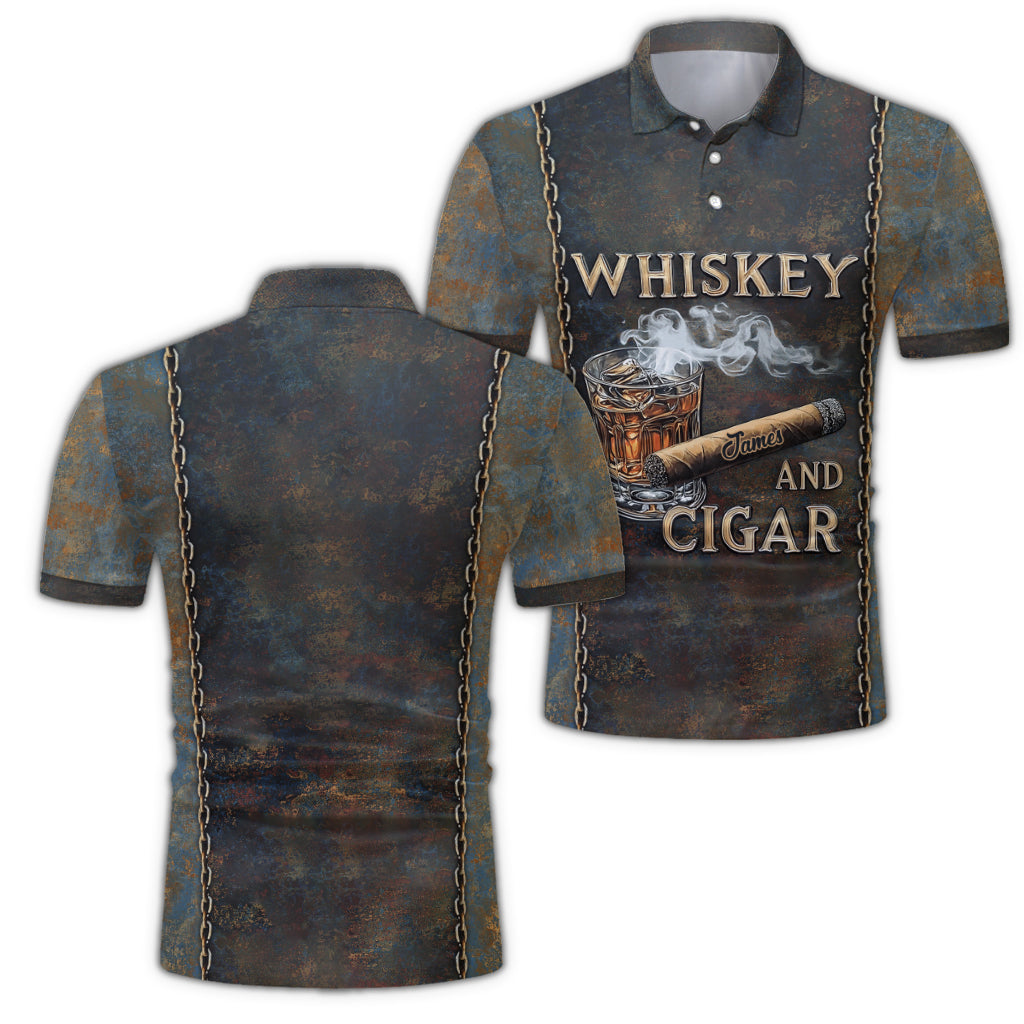 Whiskey und Zigarre – Personalisiertes Whisky-Poloshirt
