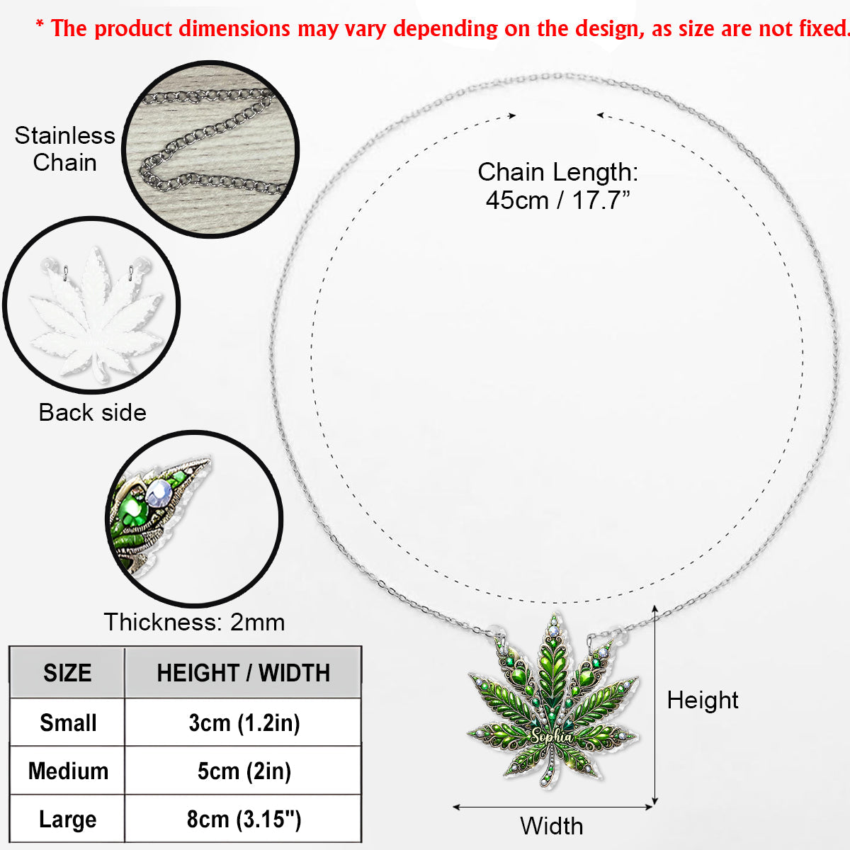 Stunning Leaf - Personalized Weed Custom Shaped Pendant Necklace