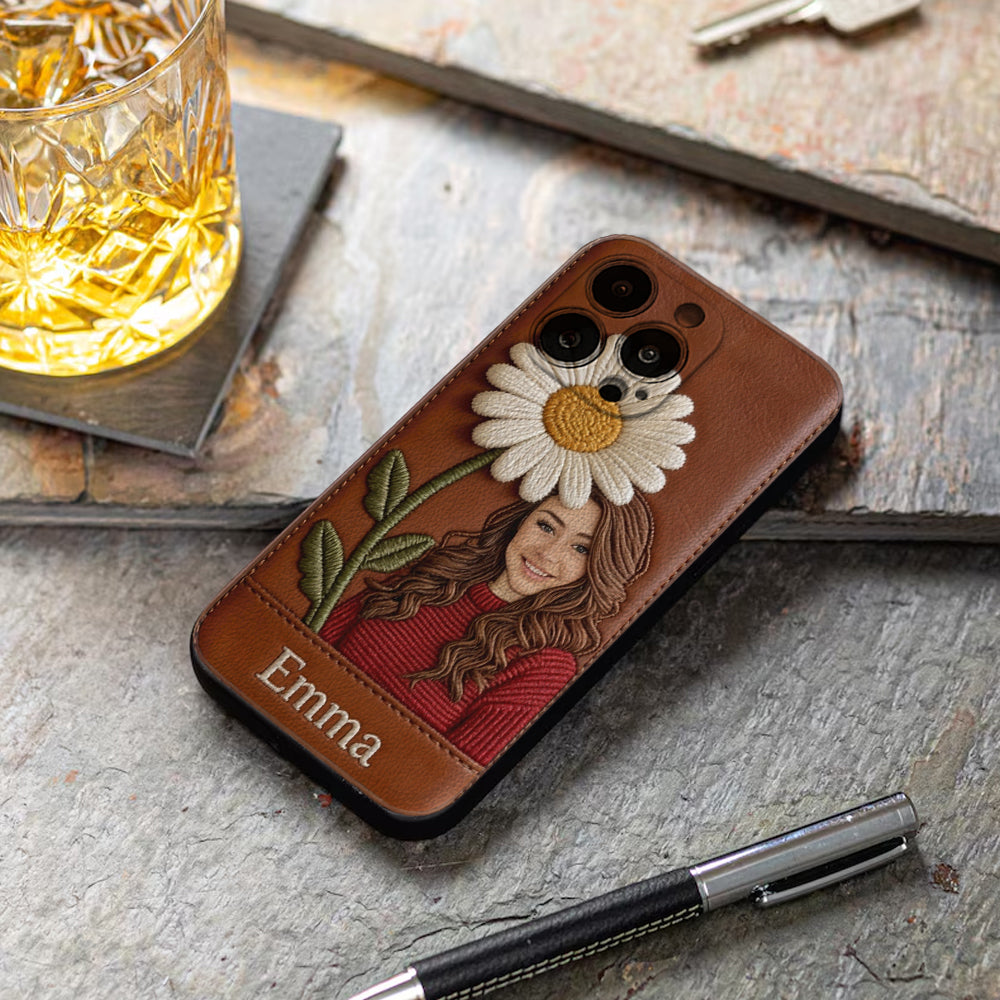 Custom Any Photo Birthmonth Flower - Personalized Self Love Leather Phone Case