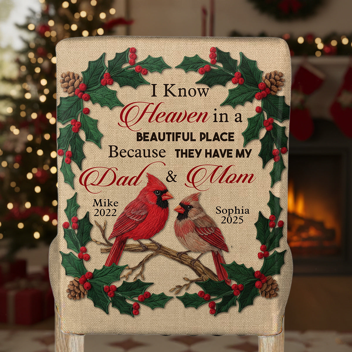 Heaven Is A Beautiful Place - Personalized Memorial Chair Cover Set