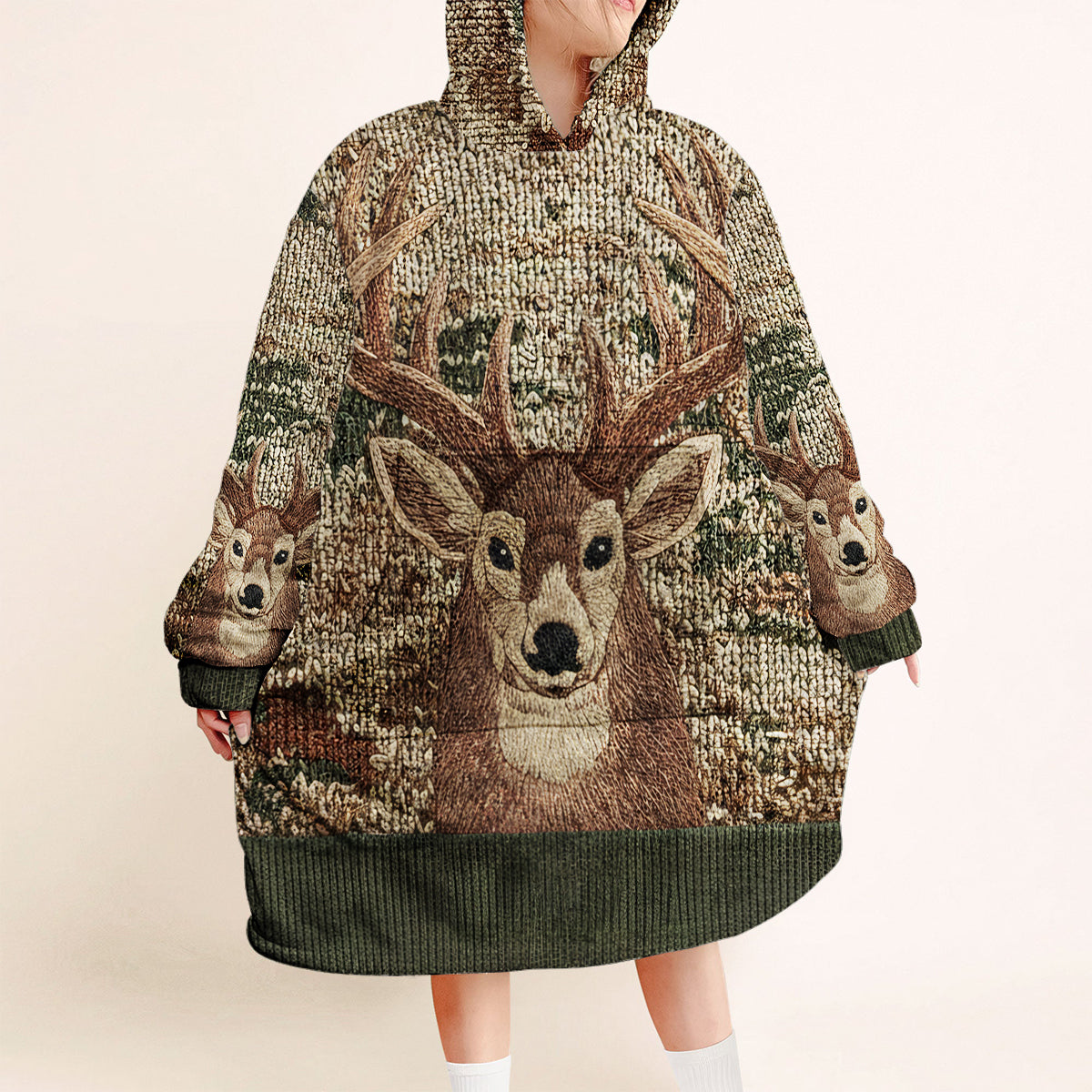Deer Head - Personalized Hunting Blanket Hoodie