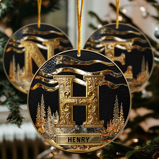 Personalisierter goldener Initialenanhänger für die Familie, Frohe Weihnachten 2025 – Individuell gestalteter Familienschmuck