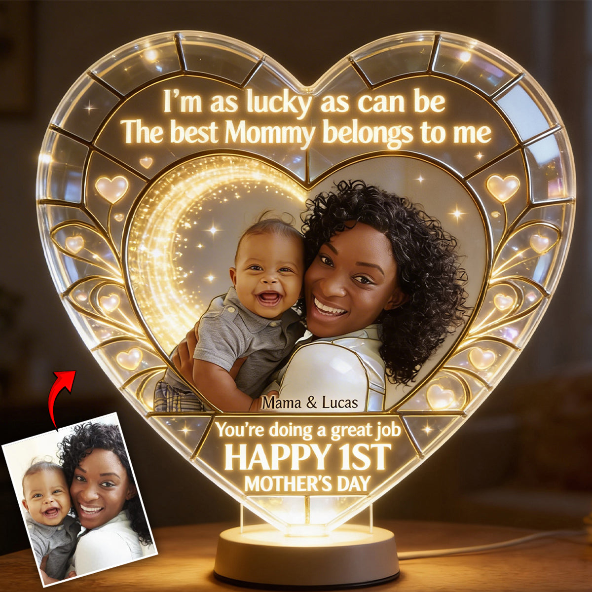 As Lucky As Can Be - 1st Mother's Day - Personalized Newborn Acrylic LED Night Light