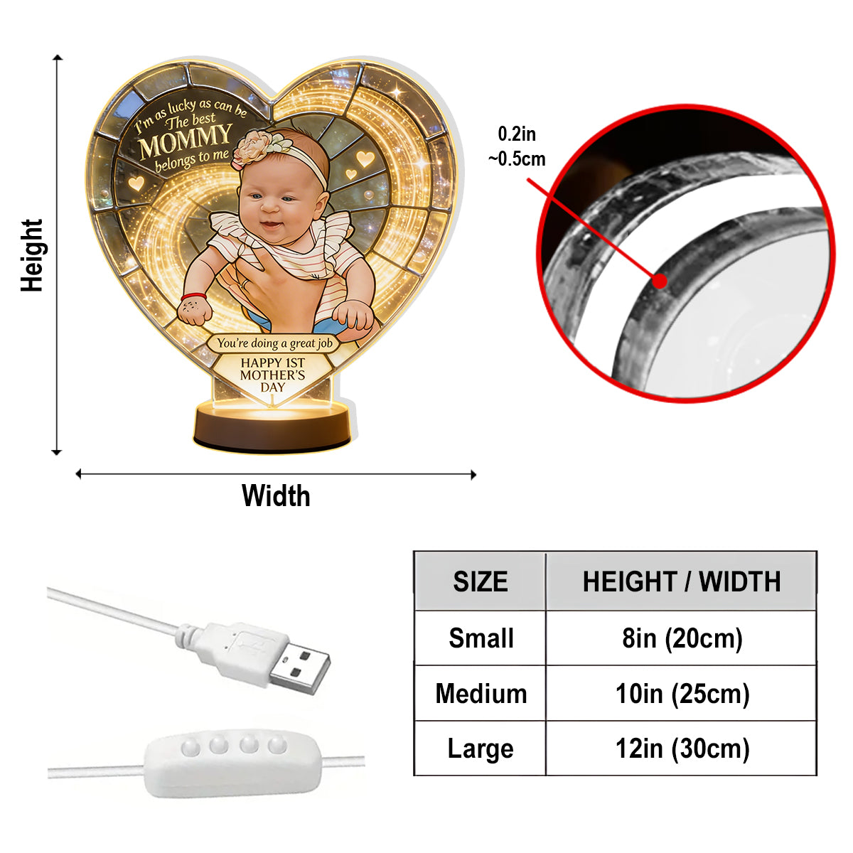 As Lucky As Can Be - 1st Mother's Day - Personalized Newborn Acrylic LED Night Light