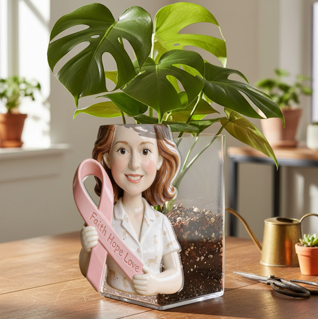 Custom Any Photo Breast Cancer Awareness - Personalized Breast Cancer Awareness Acrylic Pot