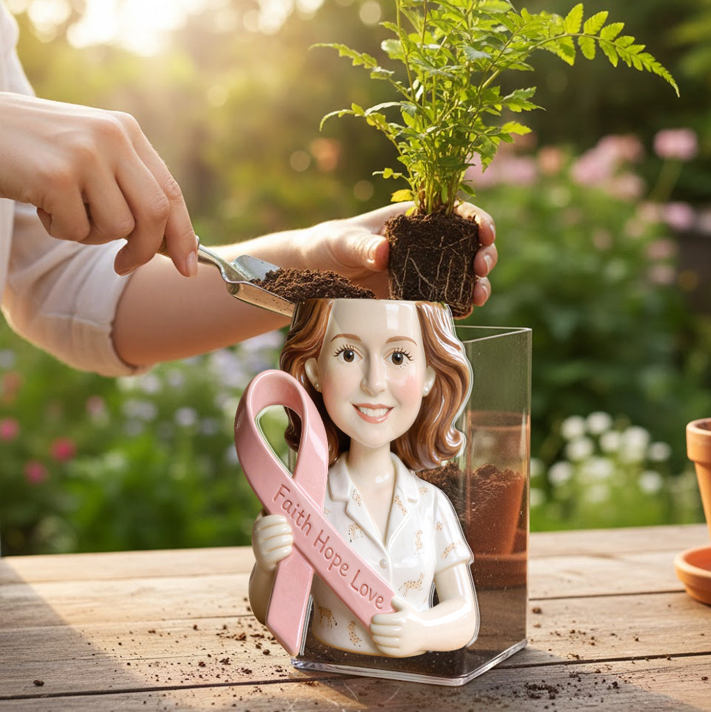 Custom Any Photo Breast Cancer Awareness - Personalized Breast Cancer Awareness Acrylic Pot