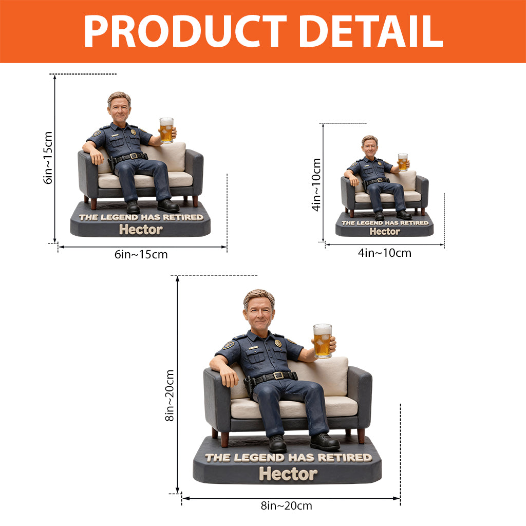 Die Legende ist im Ruhestand – Personalisierte Acrylplakette in individueller Form für Polizeibeamte