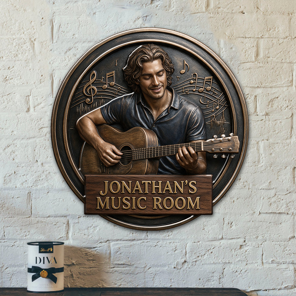 My Music Room - Personalized Guitar 3D Printed Cut Metal Sign