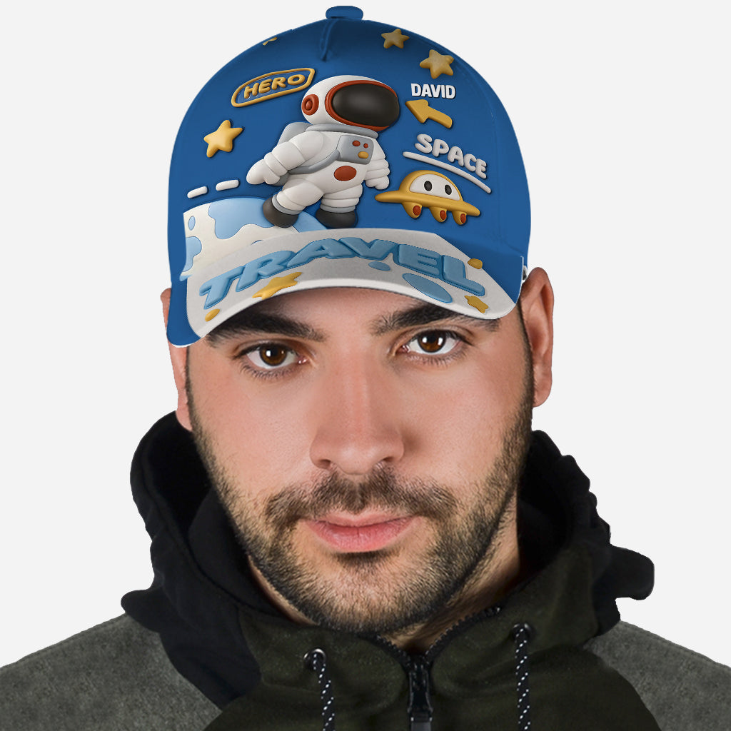 Niedliches Geschenk für Kinder: Astronauten- und UFO-Motiv – personalisierte klassische Kinderkappe
