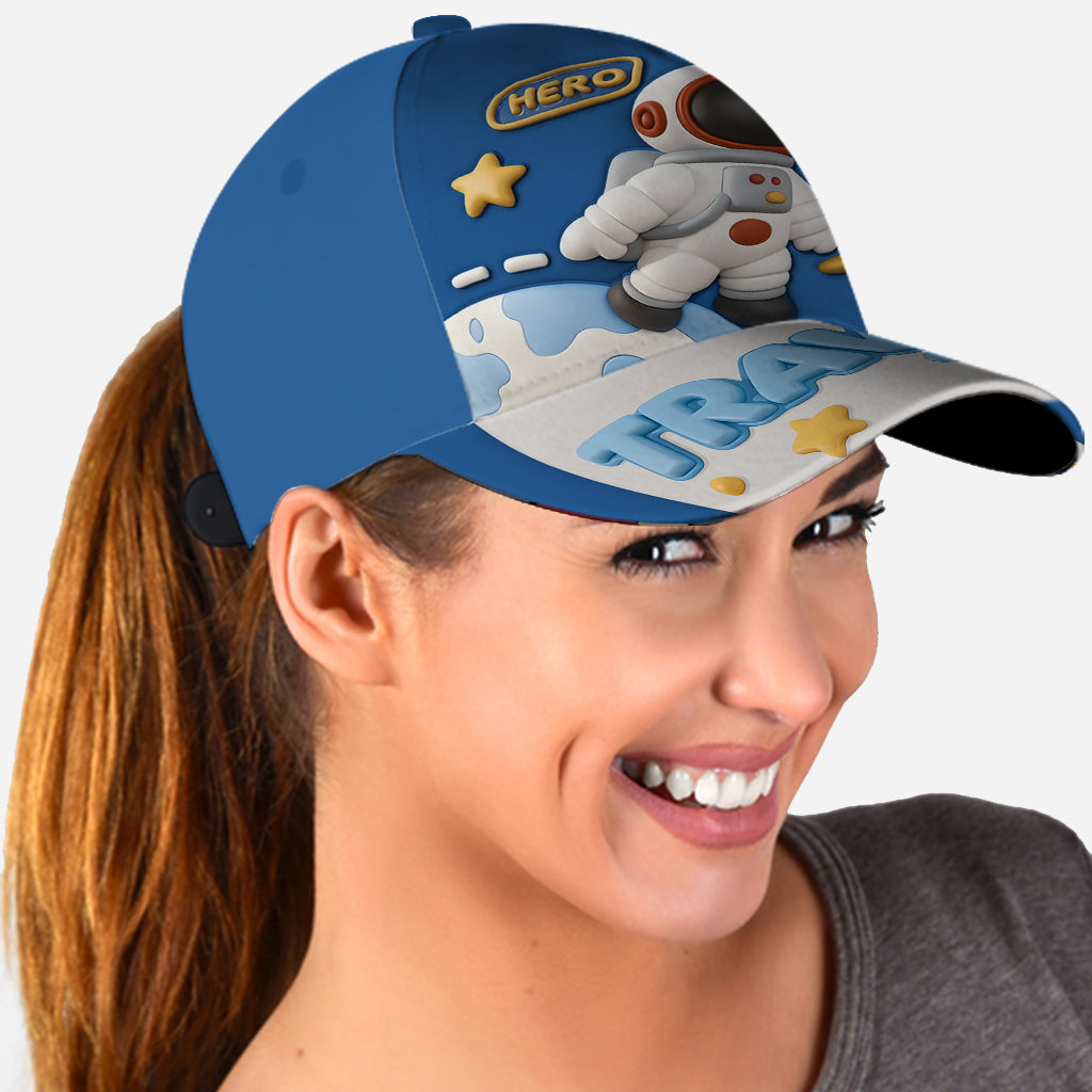 Niedliches Geschenk für Kinder: Astronauten- und UFO-Motiv – personalisierte klassische Kinderkappe