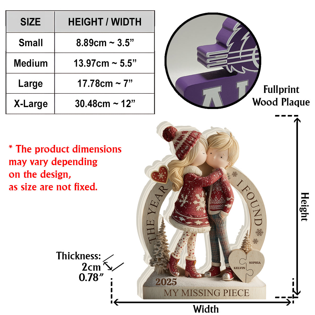 Das Jahr, in dem ich mein fehlendes Puzzleteil fand – personalisierte Holzplakette in individueller Form für Paare