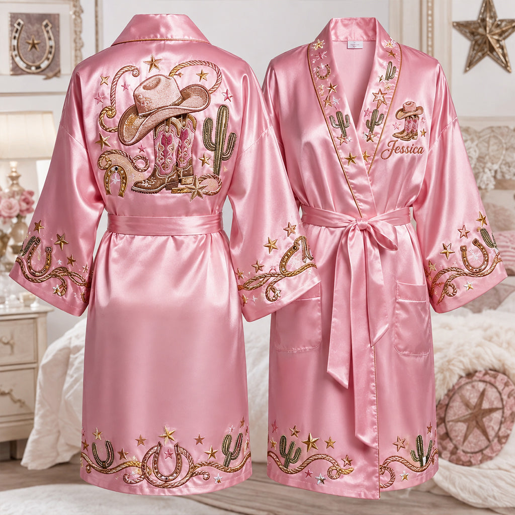 Pink Cowgirl - Personalisierte Cowgirl Satinrobe