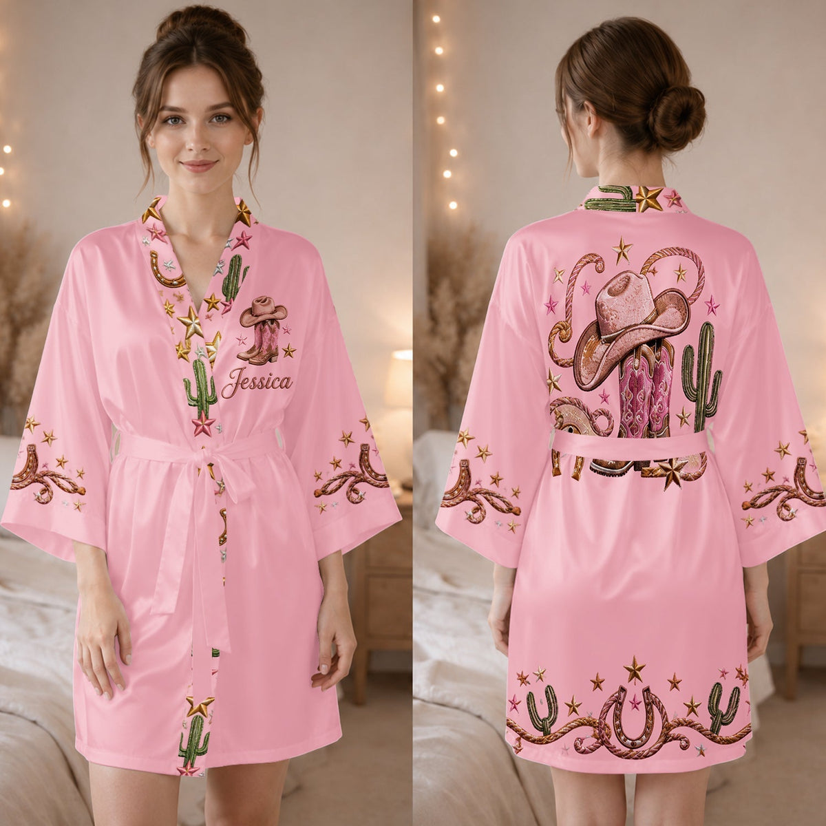 Pink Cowgirl - Personalisierte Cowgirl Satinrobe