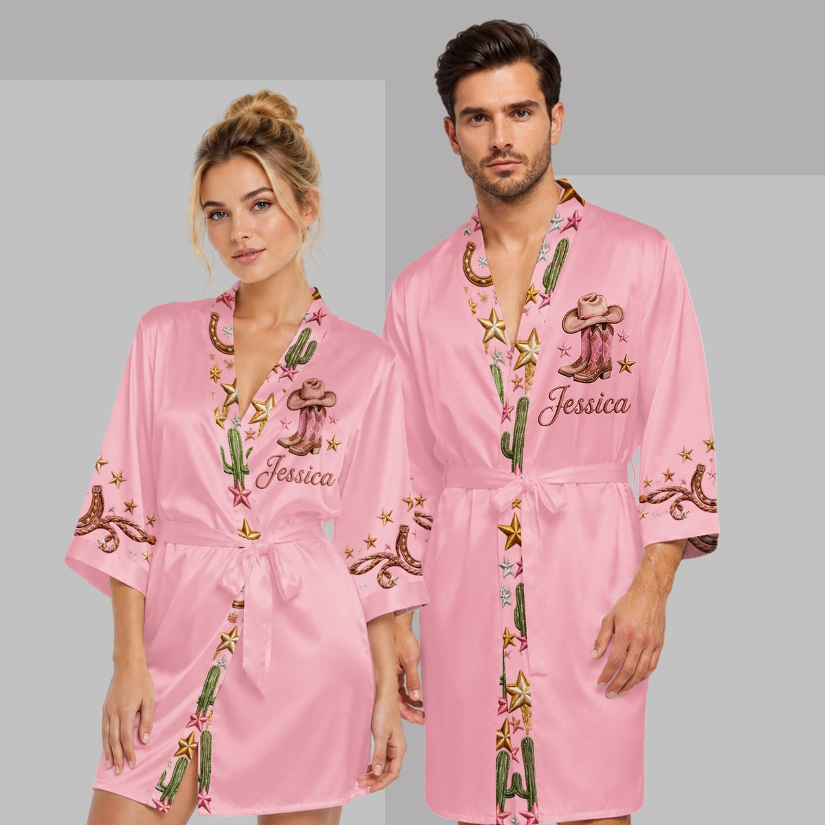 Pink Cowgirl - Personalisierte Cowgirl Satinrobe