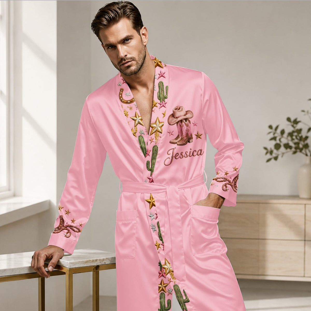 Pink Cowgirl - Personalisierte Cowgirl Satinrobe
