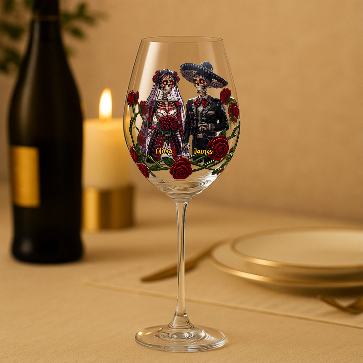 From Our First Kiss - Personalized Couple Wine Glass With Long Stem