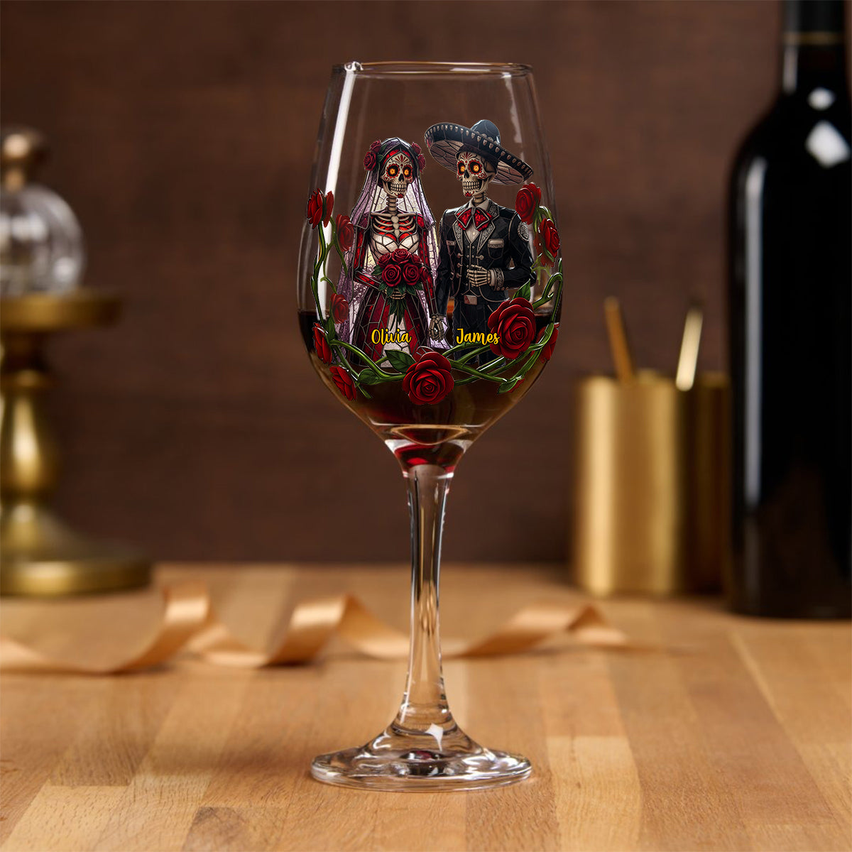 From Our First Kiss - Personalized Couple Wine Glass With Long Stem
