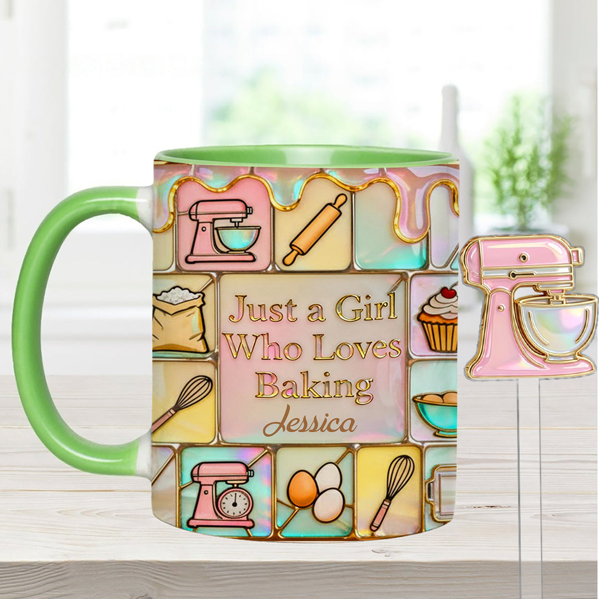 Just A Girl Who Loves Baking - Personalized Baking Set Accent Mug with Acrylic Stirrers