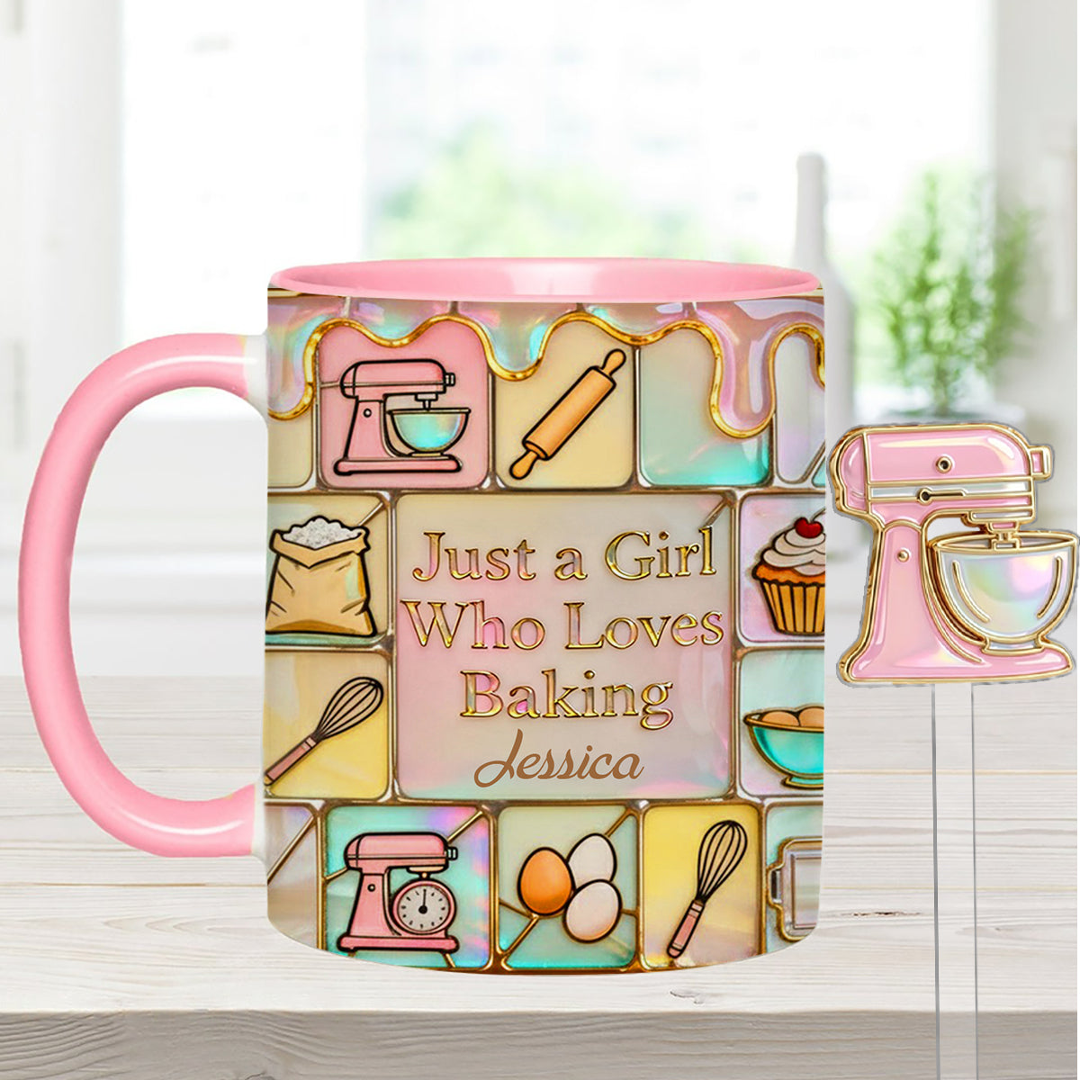Just A Girl Who Loves Baking - Personalized Baking Set Accent Mug with Acrylic Stirrers