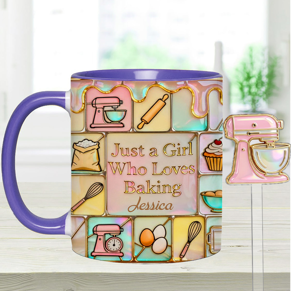 Just A Girl Who Loves Baking - Personalized Baking Set Accent Mug with Acrylic Stirrers