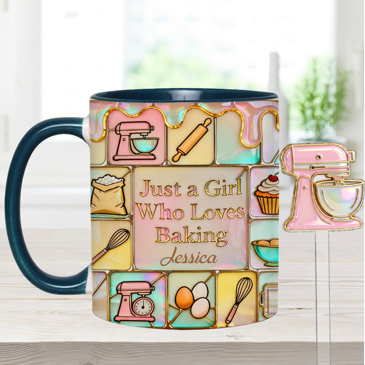 Just A Girl Who Loves Baking - Personalized Baking Set Accent Mug with Acrylic Stirrers