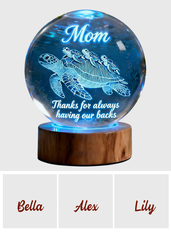 Thanks for Always Having Our Backs - Personalized Turtle Crystal Ball Night Light