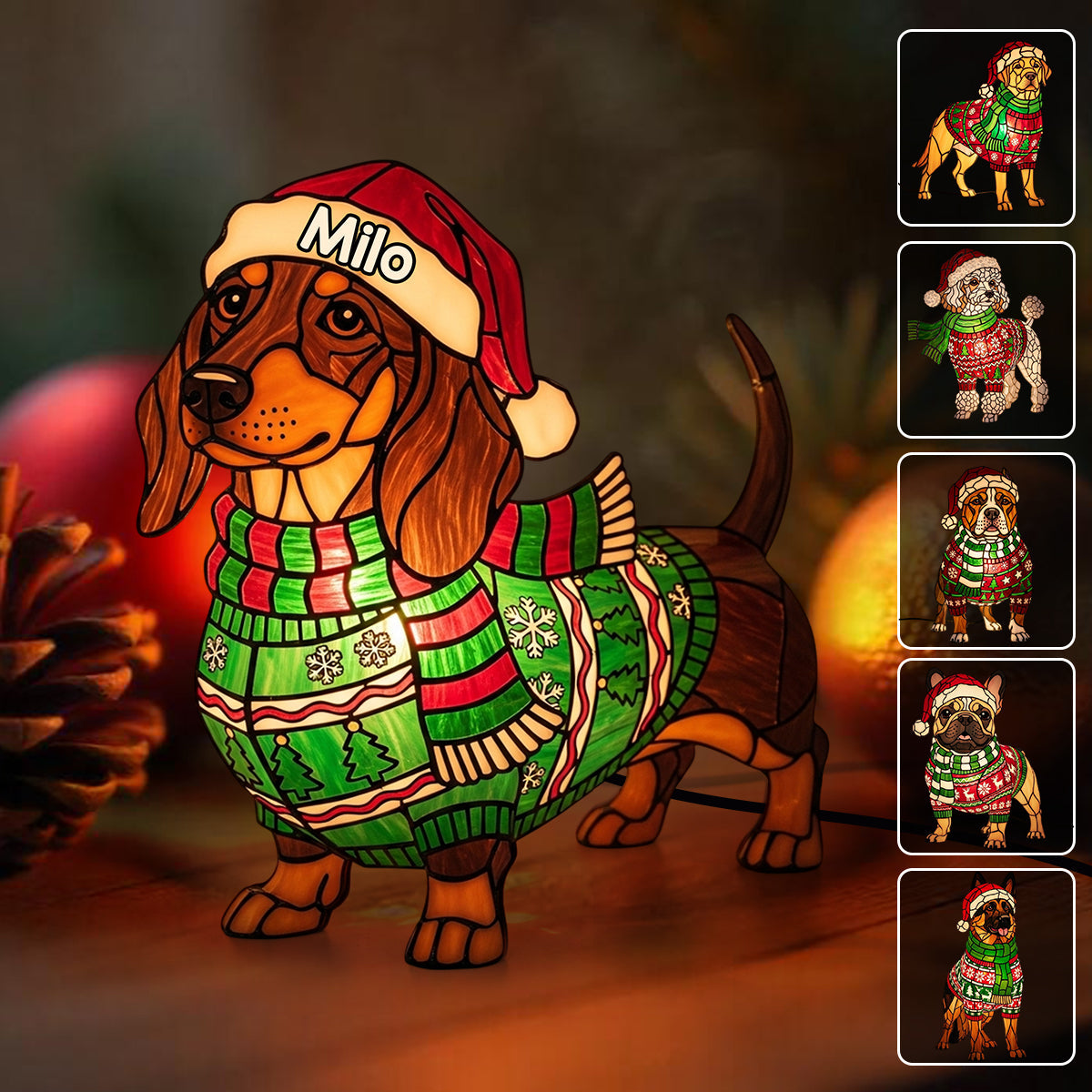 Fröhliche Weihnachten, Hunde! - Personalisierte Dackel-LED-Nachtleuchte aus Acryl