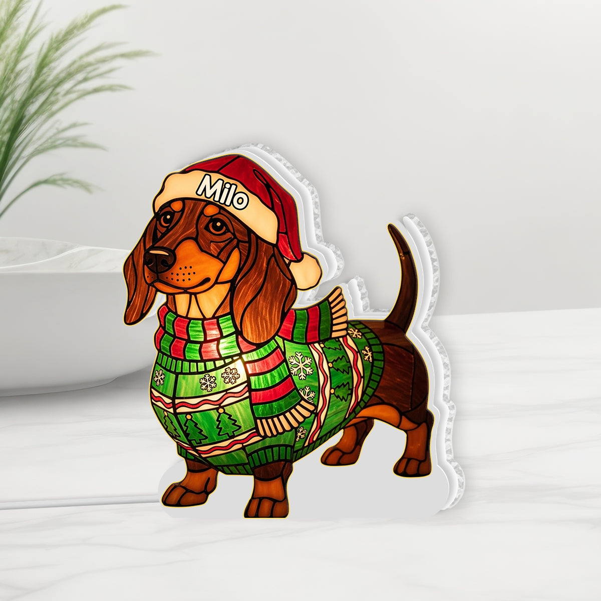 Fröhliche Weihnachten, Hunde! - Personalisierte Dackel-LED-Nachtleuchte aus Acryl