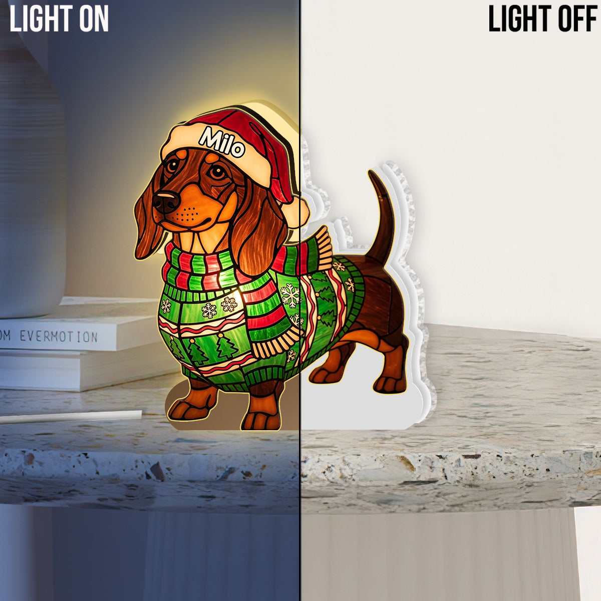 Fröhliche Weihnachten, Hunde! - Personalisierte Dackel-LED-Nachtleuchte aus Acryl