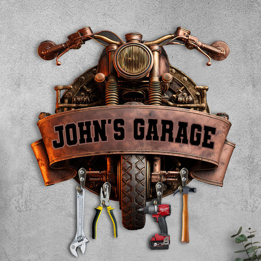 Motorcycle Garage - Personalized Biker Custom Shaped Hanging Rack