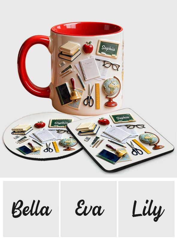 Live Love Teach - Personalized Teacher Accent Mug & Coaster