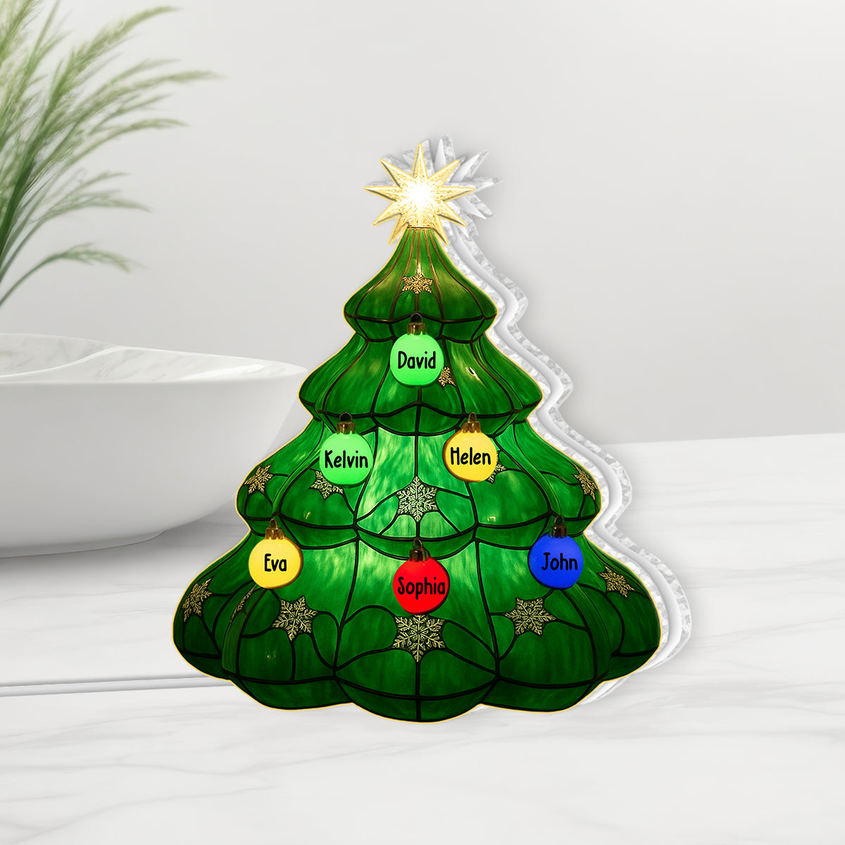Merry Xmas Family Christmas Tree - Personalized Family Acrylic LED Night Light