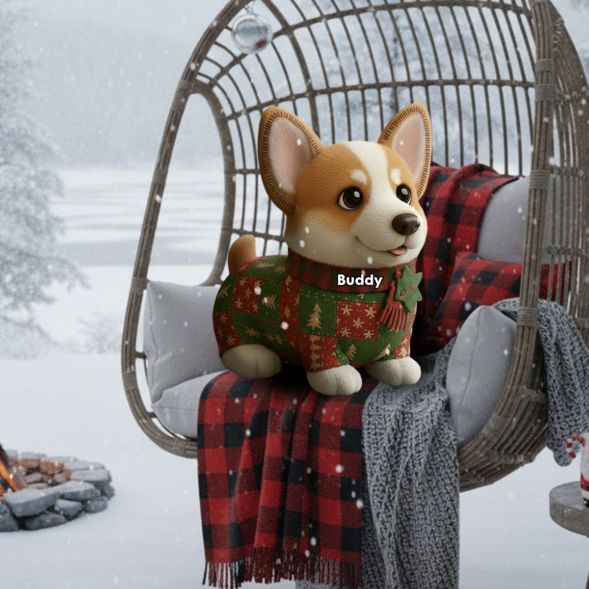 Weihnachtsdecke mit Hundemotiv – Personalisiertes Kissen in Hundeform aus Kunstfell