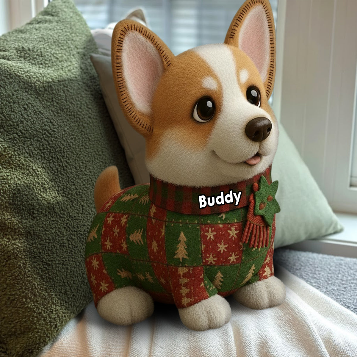 Weihnachtsdecke mit Hundemotiv – Personalisiertes Kissen in Hundeform aus Kunstfell