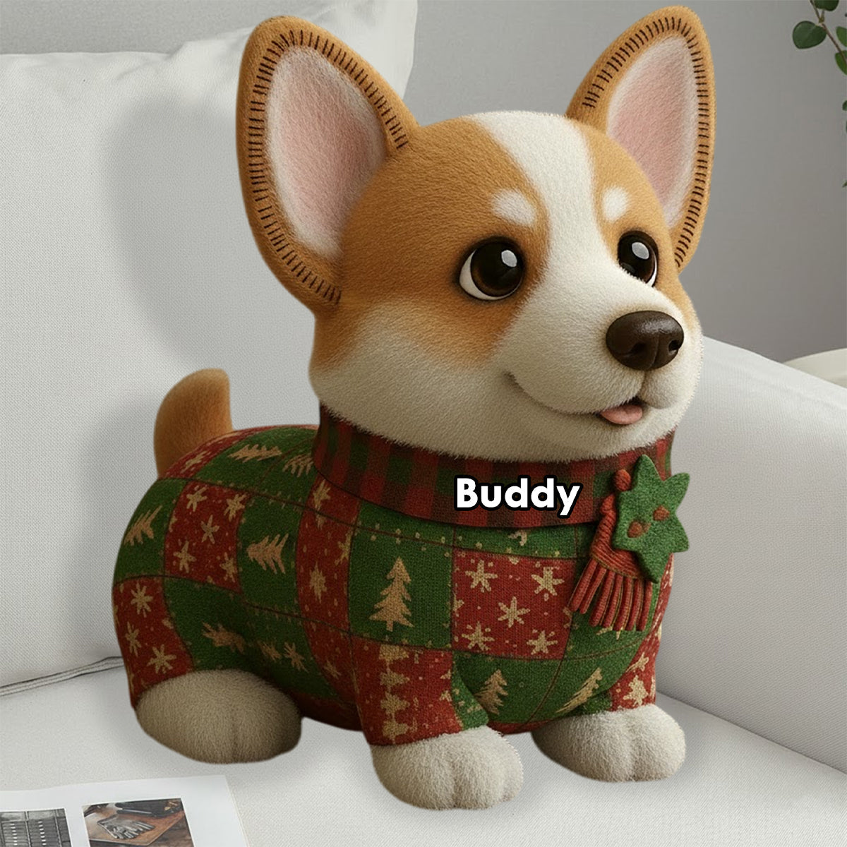 Weihnachtsdecke mit Hundemotiv – Personalisiertes Kissen in Hundeform aus Kunstfell