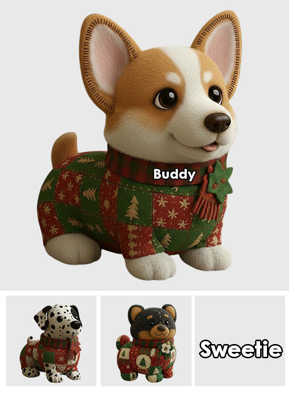 Weihnachtsdecke mit Hundemotiv – Personalisiertes Kissen in Hundeform aus Kunstfell
