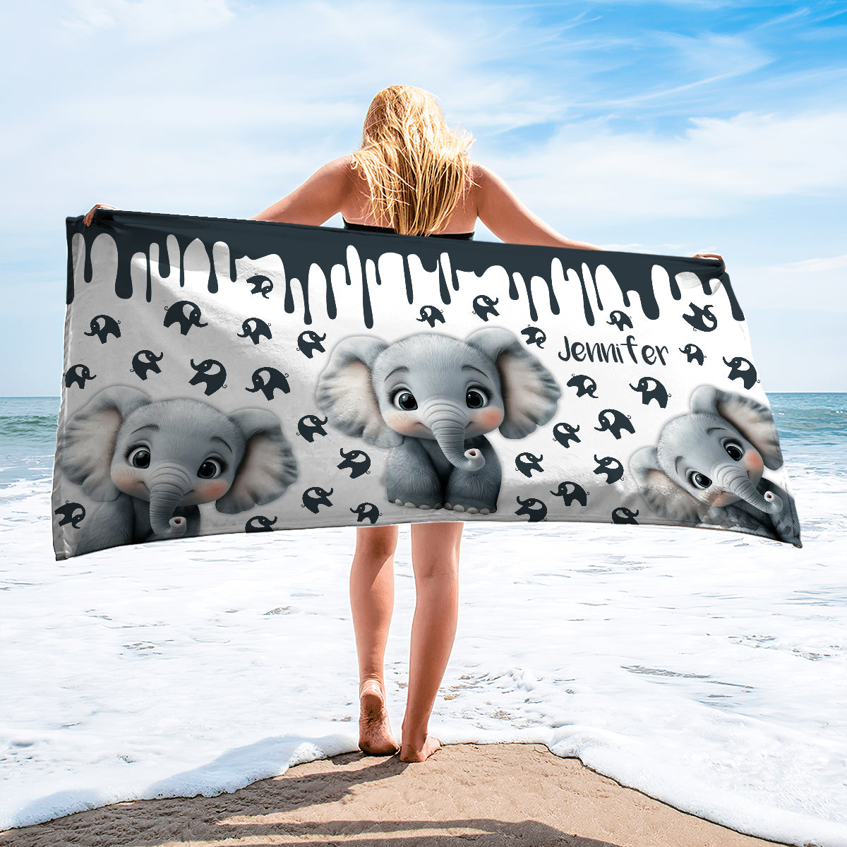 Niedlicher Elefant – Personalisiertes, schnelltrocknendes Elefanten-Strandtuch/Badetuch