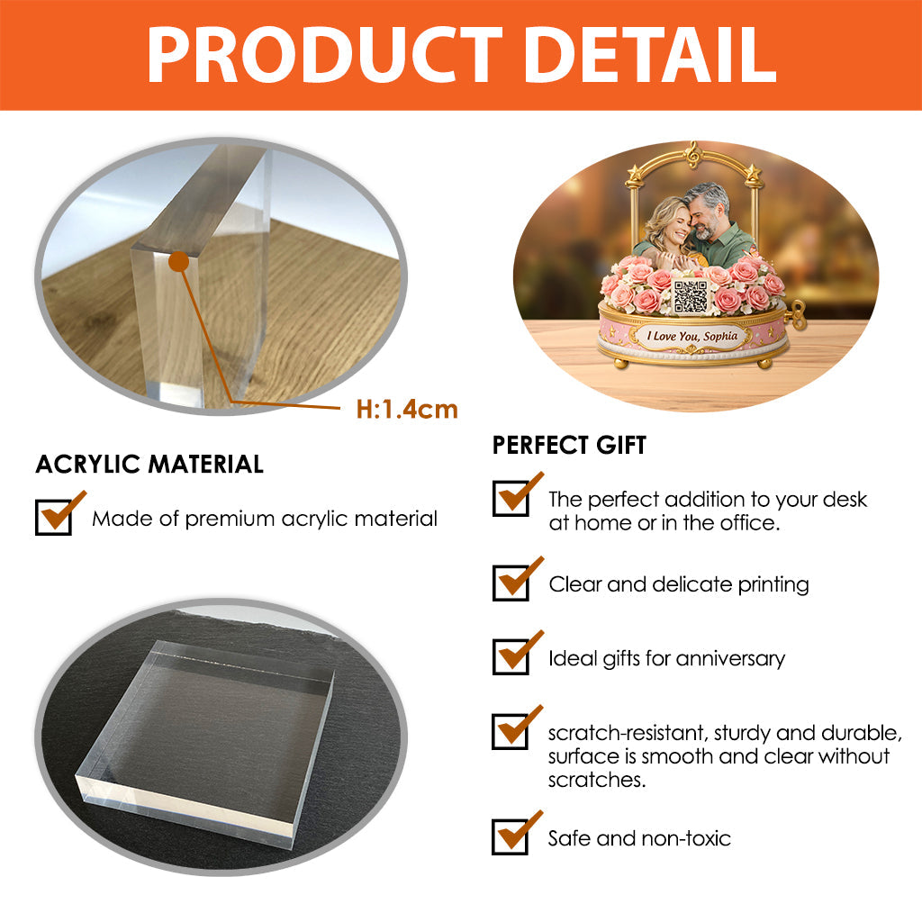 Spieluhr für Paare – Personalisierte Acrylplakette in individueller Paarform