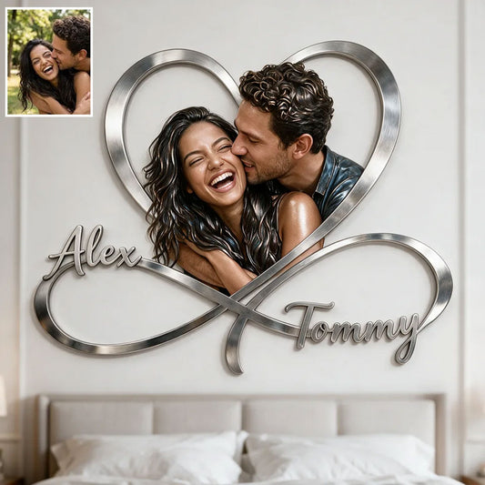 Love You Infinite, Bedroom Decoration - Personalized Couple Cut Metal Sign