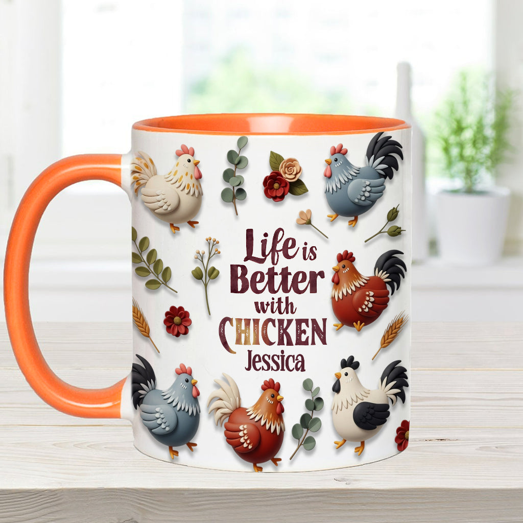 Das Leben ist besser mit Hühnchen – Personalisierte Tasse mit Hühnchenmotiv