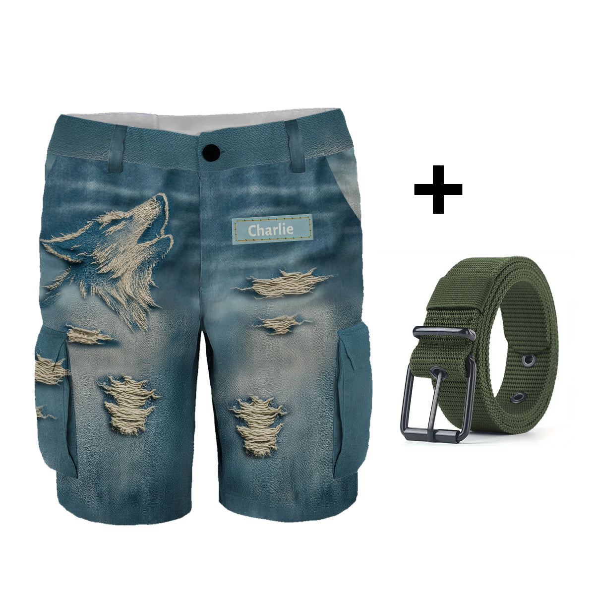 Coole, im Used-Look gehaltene Wolfs-Cargoshorts mit Gürtel