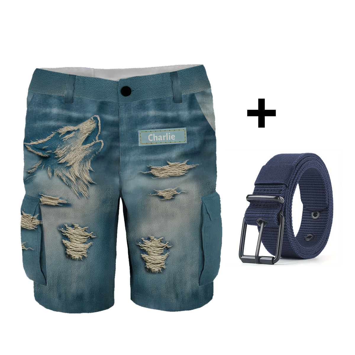 Coole, im Used-Look gehaltene Wolfs-Cargoshorts mit Gürtel
