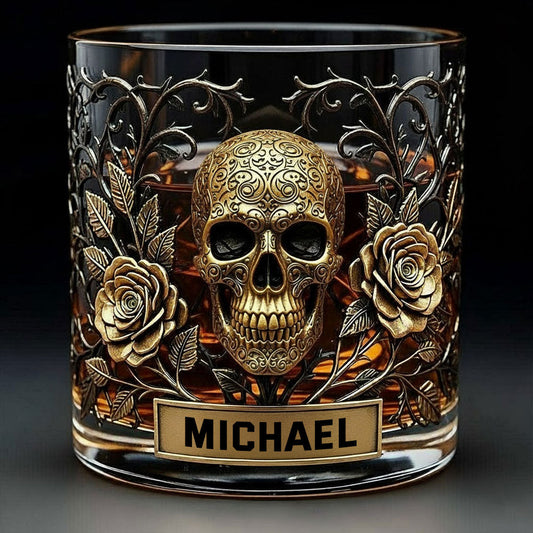 Gothic-Totenkopf: Lieblingsgetränk ist Whiskey – personalisiertes Totenkopf-Whiskeyglas