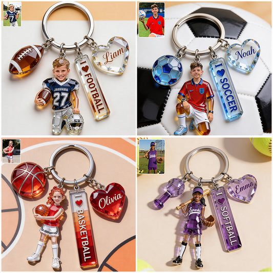 Kinder Sport - Personalisierter Premium Schlüsselanhänger mit Charms