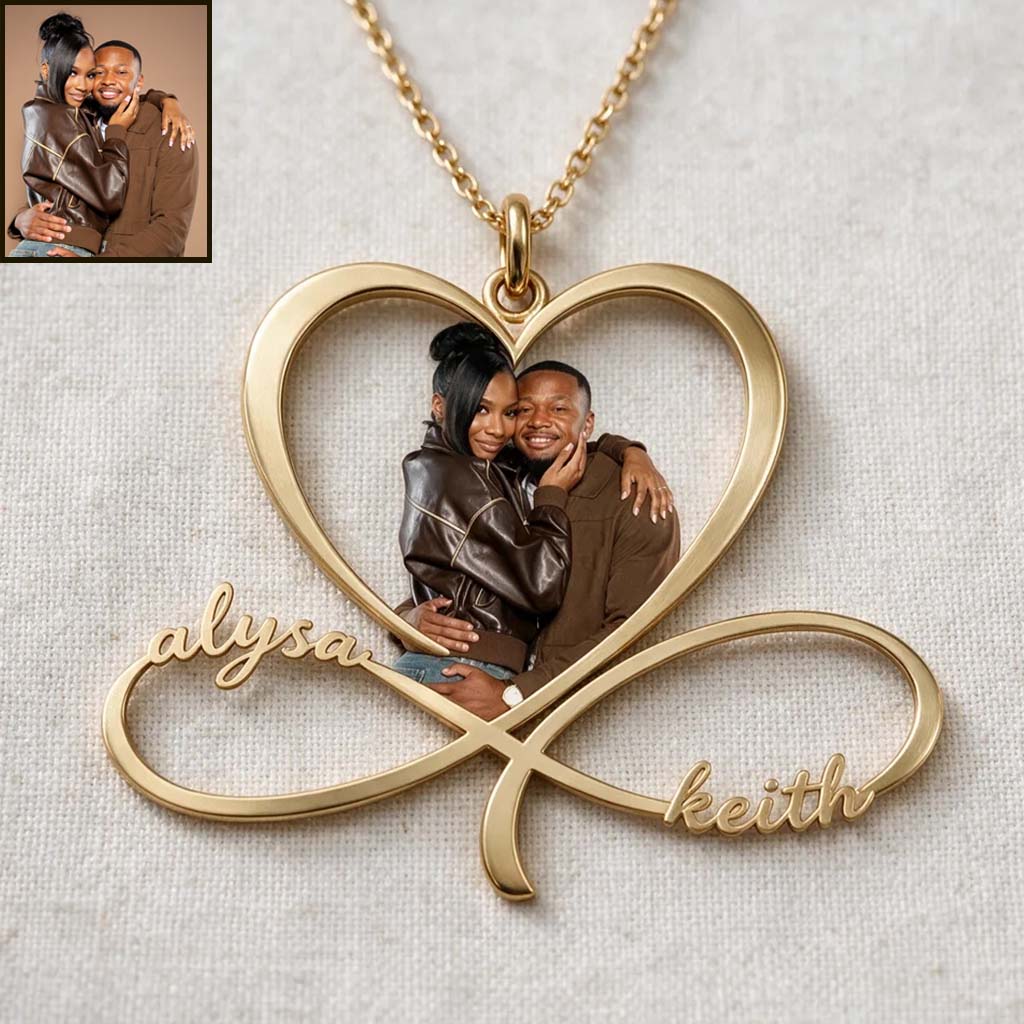 I Love You To Infinity - Personalized Couple Shaped Metal Pendant Necklace