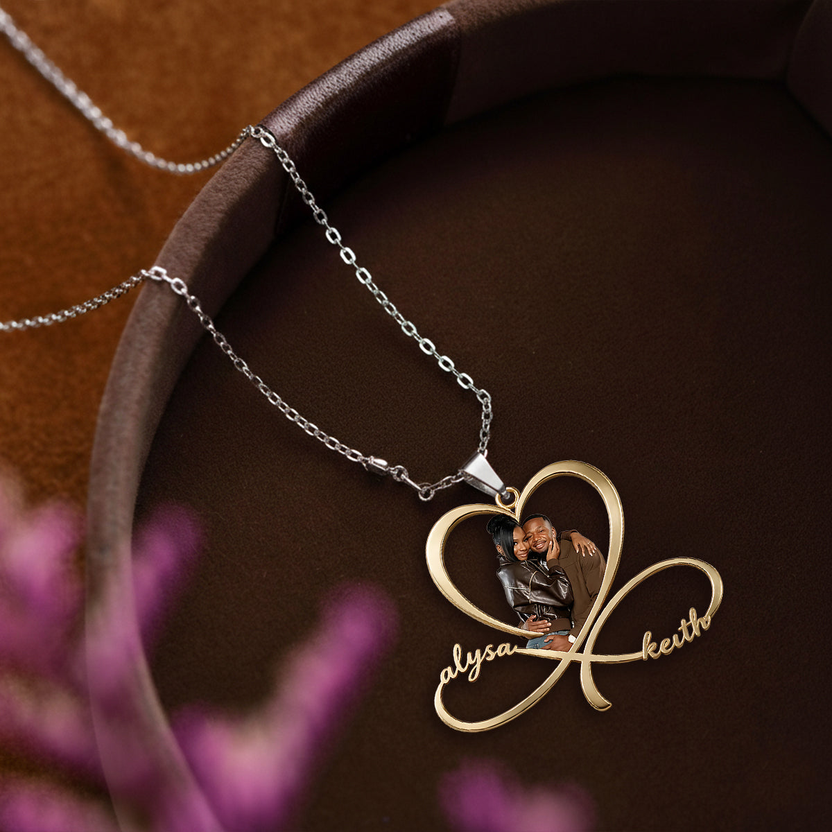 I Love You To Infinity - Personalized Couple Shaped Metal Pendant Necklace